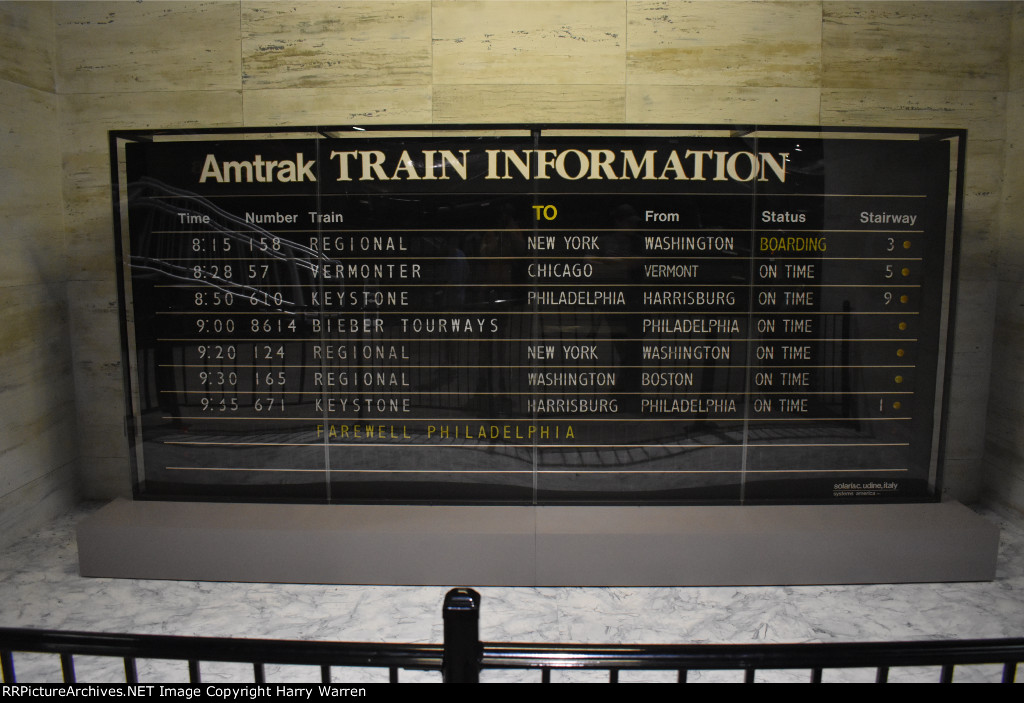 Amtrak Flipboard from 30th Street Station